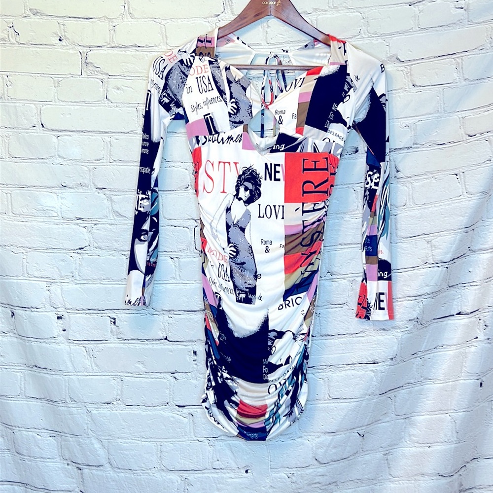 Fashion Nova Magazine Print Pattern Dress Size Small Brand New W/Tags